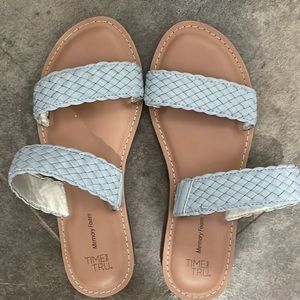 Gray slip on sandals